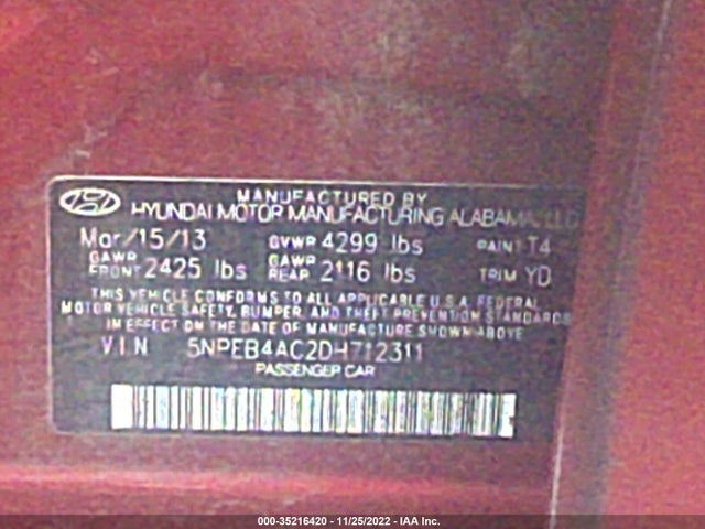 Продаж на аукціоні авто 2013 Hyundai Sonata Gls Pzev, vin: 5NPEB4AC2DH712311, номер лоту: 35216420
