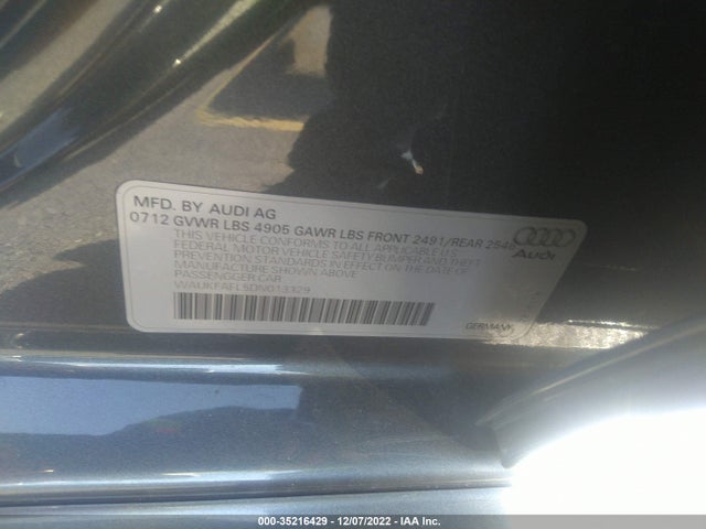 2013 AUDI A4 PRESTIGE VIN: WAUKFAFL5DN013329