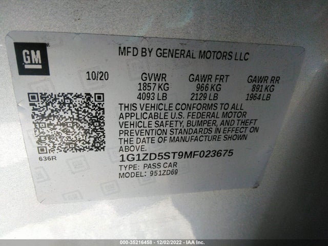 Chevrolet MALIBU LT 2021 1G1ZD5ST9MF023675 Image 9