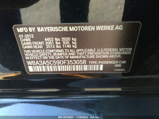 2013 BMW 3 SERIES 328I VIN: WBA3A5C59DF353058