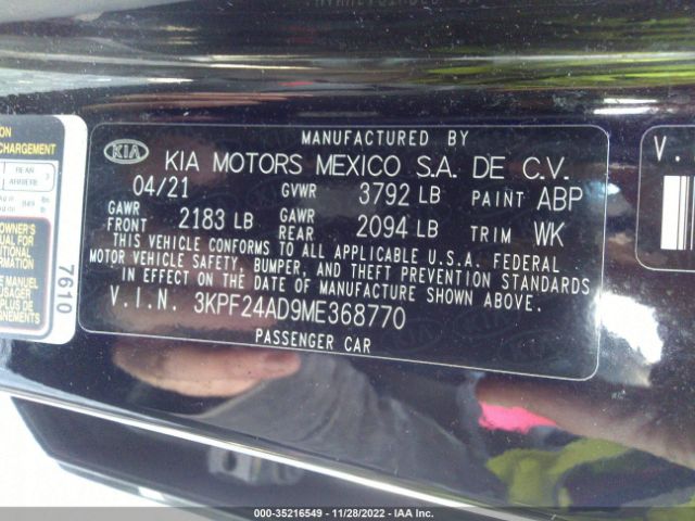 3KPF24AD9ME368770 KIA Forte Lxs