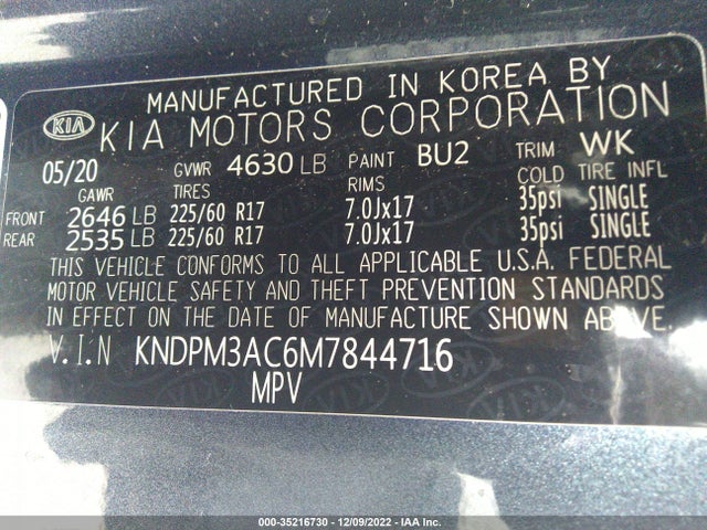2021 KIA SPORTAGE LX VIN: KNDPM3AC6M7844716