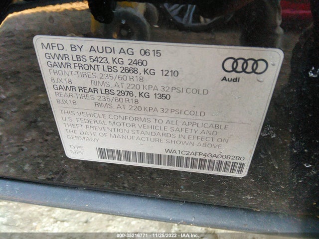 2016 Audi Q5, VIN: WA1C2AFP4GA008280