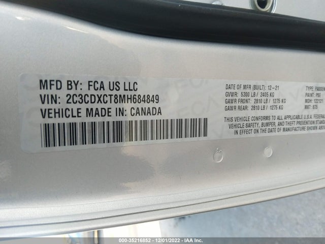 2021 DODGE CHARGER R/T VIN: 2C3CDXCT8MH684849