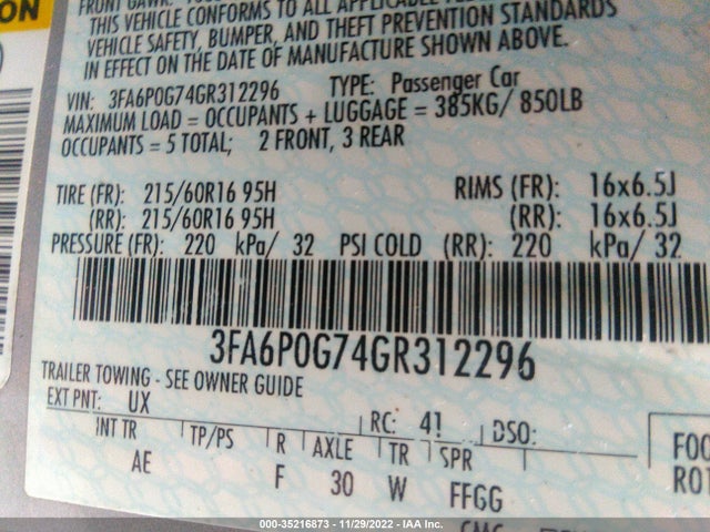 Ford FUSION S 2016 3FA6P0G74GR312296 Image 9
