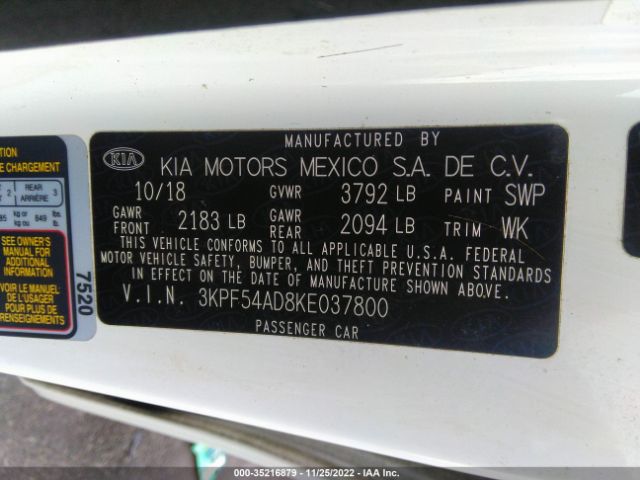 3KPF54AD8KE037800 KIA FORTE EX