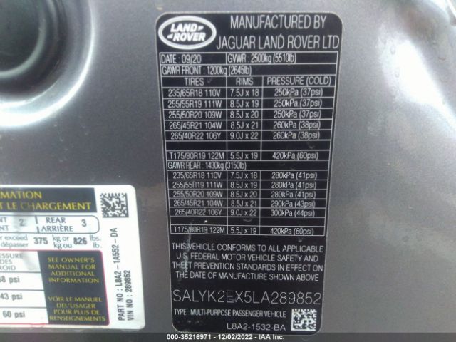 SALYK2EX5LA289852 Land Rover Range Rover Velar R-dynamic S