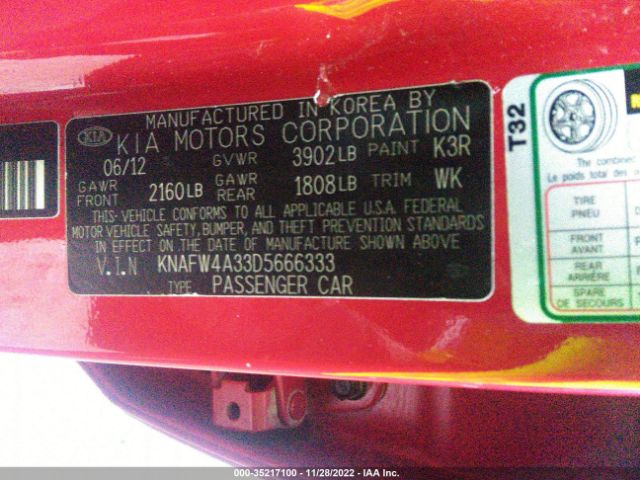 KNAFW4A33D5666333 KIA FORTE SX