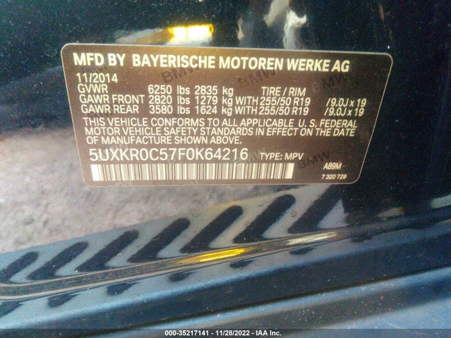 BMW X5 Xdrive35i 2015 5UXKR0C57F0K64216 Image 9