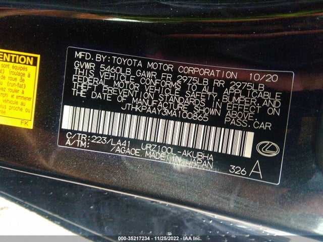 2021 Lexus LC, VIN: JTHKPAAY3MA100865