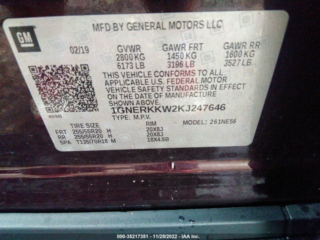 2019 Chevrolet Traverse, VIN: 1GNERKKW2KJ247646