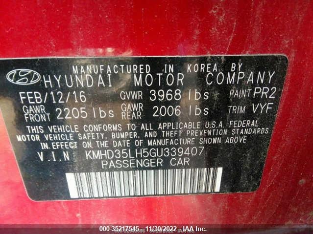 2016 HYUNDAI ELANTRA GT VIN: KMHD35LH5GU339407