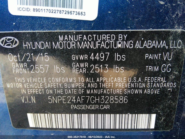 Hyundai SONATA SE 2016 5NPE24AF7GH328586 Image 9