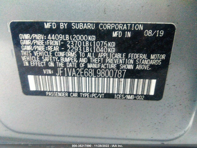 Subaru Wrx Sti 2020 JF1VA2E68L9800787 Image 10