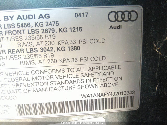 WA1ANAFY4J2013343 Audi Q5 Premium/tech Premium