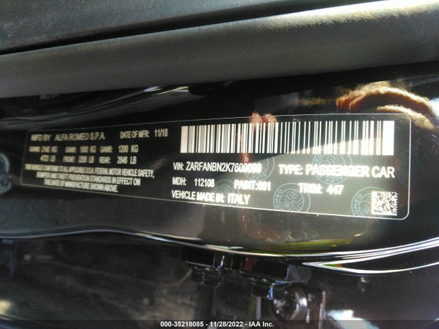 ZARFANBN2K7609099 Alfa Romeo Giulia Ti Sport