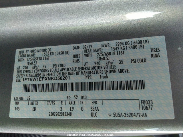 Ford F-150 Lariat 2022 1FTEW1EPXNKD50201 Image 9