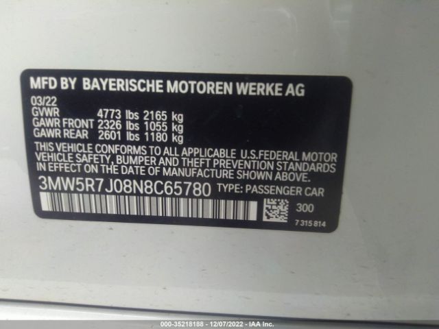 3MW5R7J08N8C65780 BMW 3 Series 330i Xdrive