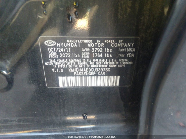 2012 HYUNDAI ELANTRA GLS VIN: KMHDH4AE9CU339750