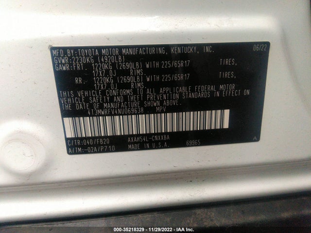 2022 Toyota RAV4, VIN: 4T3MWRFV4NU069638