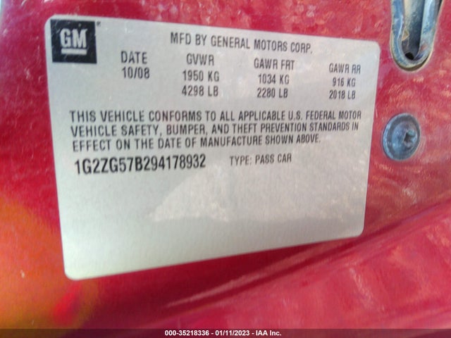2009 PONTIAC G6 W/1SA *LTD AVAIL* VIN: 1G2ZG57B294178932
