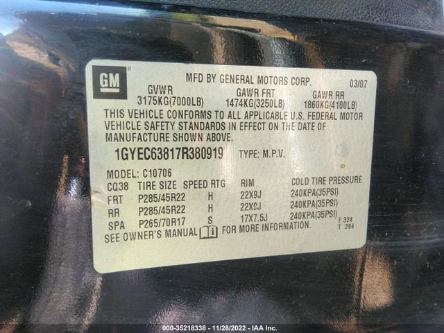 Cadillac Escalade 2007 1GYEC63817R380919 Image 10