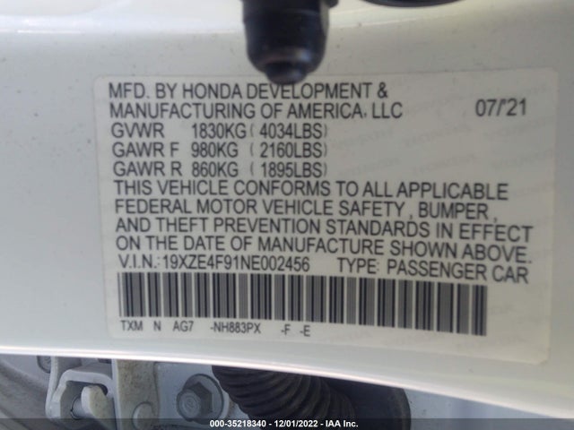 2022 Honda Insight, VIN: 19XZE4F91NE002456