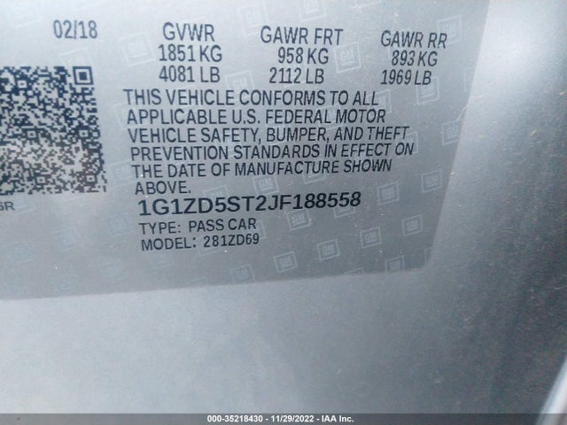 Chevrolet MALIBU LT 2018 1G1ZD5ST2JF188558 Image 10