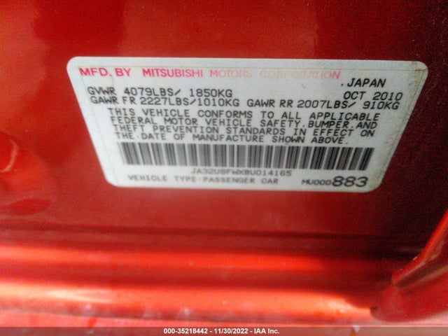 JA32U8FWXBU014165 Mitsubishi LANCER GTS