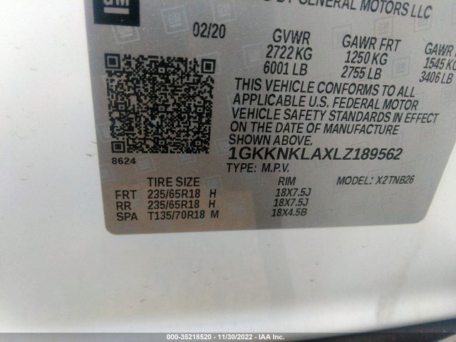 2020 GMC Acadia, VIN: 1GKKNKLAXLZ189562