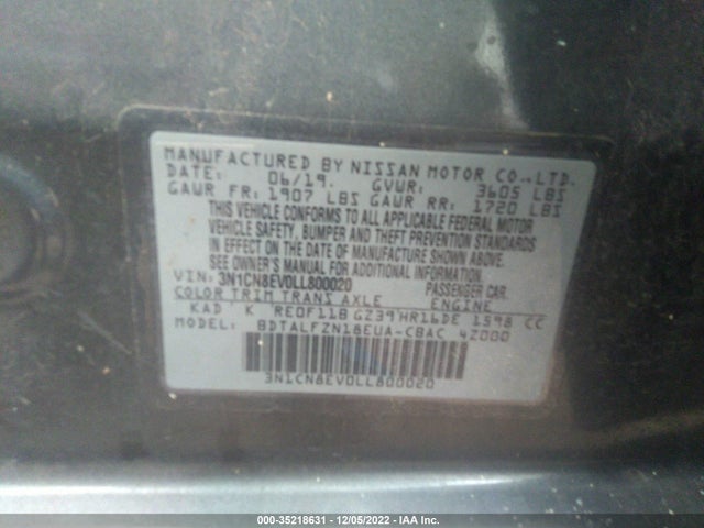 2020 Nissan Versa, VIN: 3N1CN8EV0LL800020