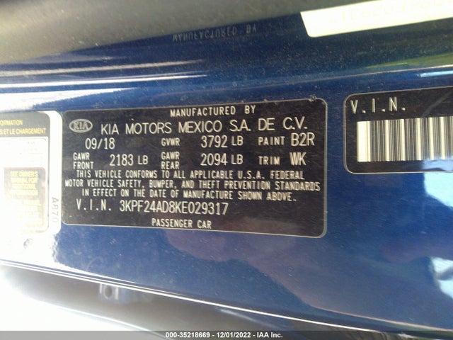 2019 Kia Forte, VIN: 3KPF24AD8KE029317