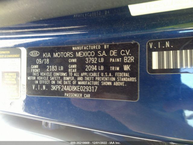 3KPF24AD8KE029317 KIA Forte Lxs