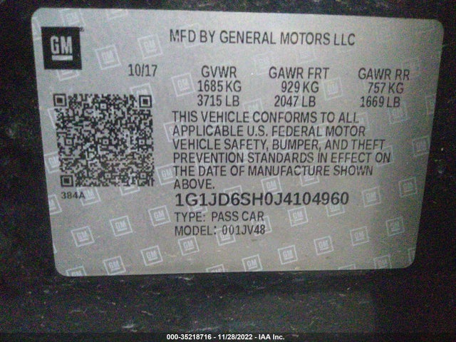 Chevrolet SONIC LT 2018 1G1JD6SH0J4104960 Image 11