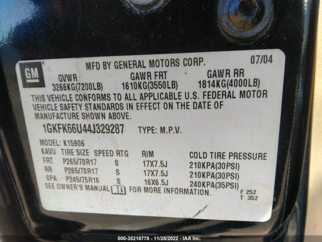 GMC YUKON XL DENALI 2004 1GKFK66U44J329287 Image 10