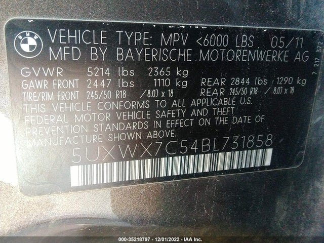 BMW X3 35i 2011 5UXWX7C54BL731858 Image 11
