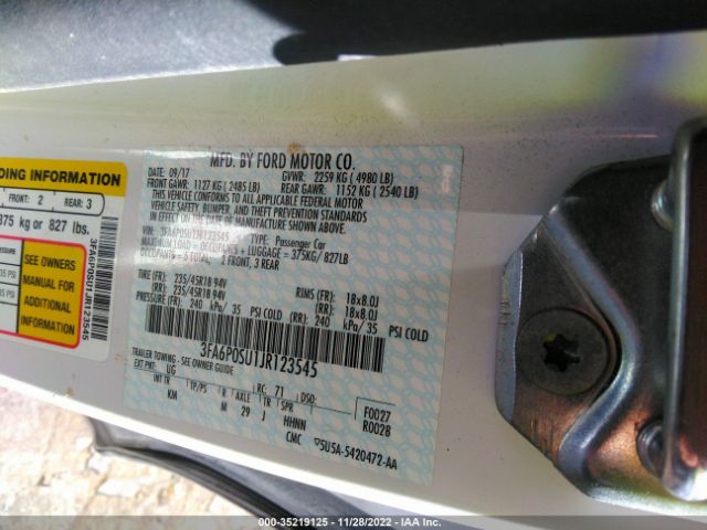 3FA6P0SU1JR123545 Ford Fusion Energi Titanium/platinum