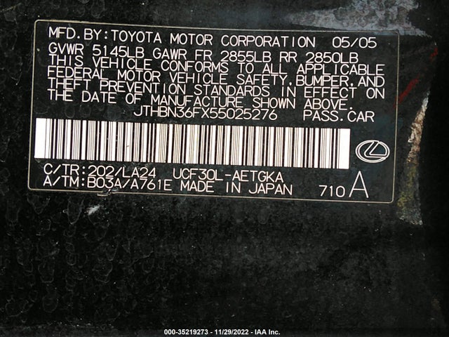 Lexus LS 430 2005 JTHBN36FX55025276 Image 10