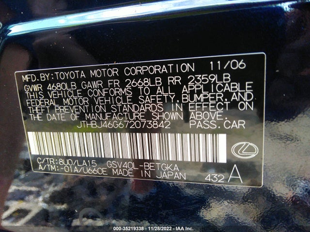 Lexus ES 350 2007 JTHBJ46G672073842 Image 10