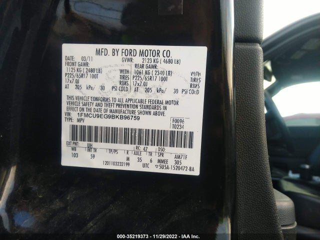 2011 FORD ESCAPE LIMITED VIN: 1FMCU9EG9BKB96759