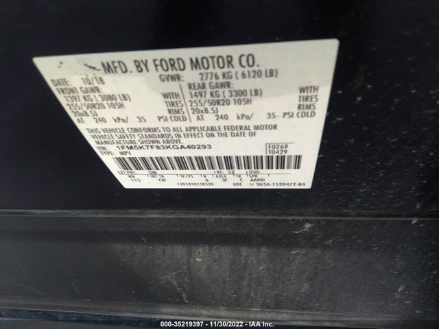 2019 Ford Explorer, VIN: 1FM5K7F83KGA40293