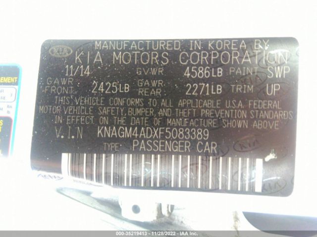 KNAGM4ADXF5083389 KIA OPTIMA HYBRID