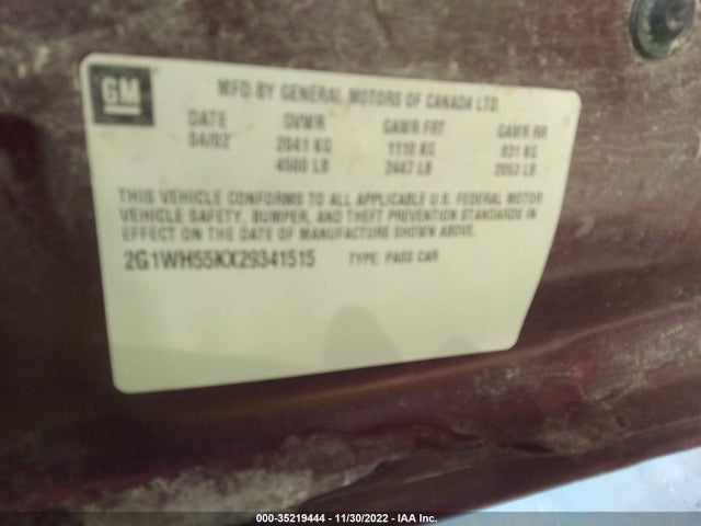 2002 CHEVROLET IMPALA LS VIN: 2G1WH55KX29341515