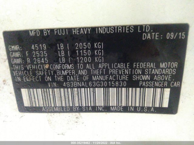 4S3BNAL63G3015830 Subaru Legacy 2.5i Limited