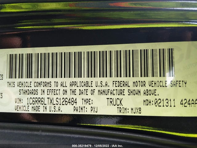 2020 RAM 1500 CLASSIC WARLOCK VIN: 1C6RR6LTXLS126484