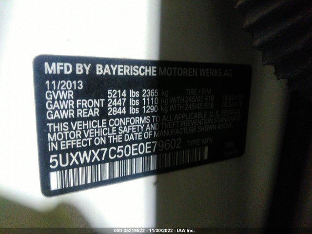 BMW X3 Xdrive35i 2014 5UXWX7C50E0E79602 Image 10