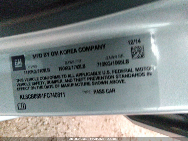 2015 Chevrolet Spark, VIN: KL8CB6S91FC740811