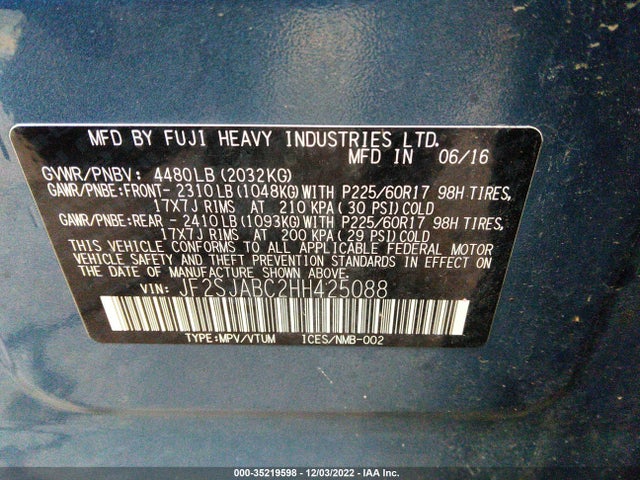 Subaru Forester 2017 JF2SJABC2HH425088 Image 10