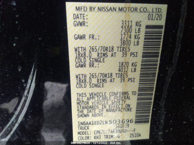 1N6AA1ED2LN503696 Nissan TITAN SV