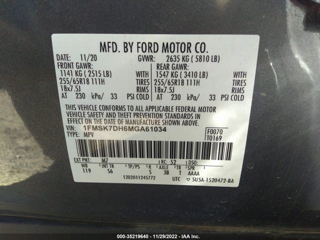 2021 Ford Explorer, VIN: 1FMSK7DH6MGA61034